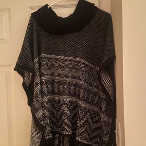 black & grey cowl neck poncho